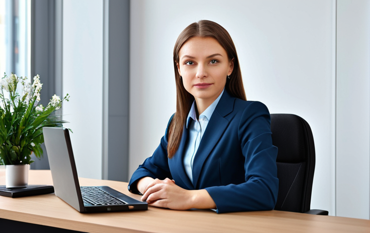 힌두교 경전 바가바드 기타 - **
"A professional businesswoman in a modest business suit, sitting at a desk in a modern Moscow of...