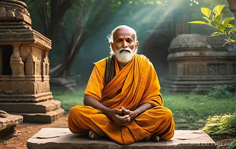 힌두교 철학 바이샤시카 - **Prompt:** An elderly, wise ancient Indian sage with a serene expression, dressed in simple, modest...