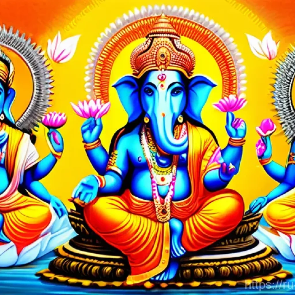 힌두교 신화 - **Prompt: Majestic Assembly of Hindu Deities**
    "A majestic and richly detailed illustration show...