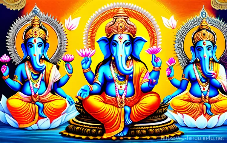 힌두교 신화 - **Prompt: Majestic Assembly of Hindu Deities**
    "A majestic and richly detailed illustration show...