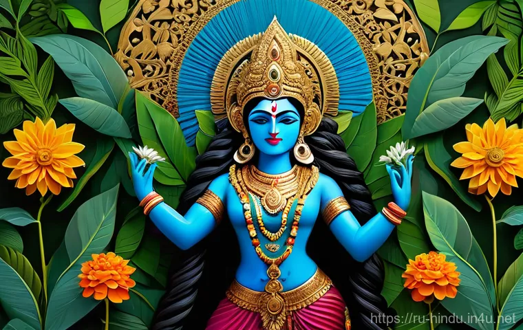 힌두교와 현대 미술 - **Prompt:** A vivid, contemporary art installation depicting the Hindu goddess Kali as a fierce yet ...