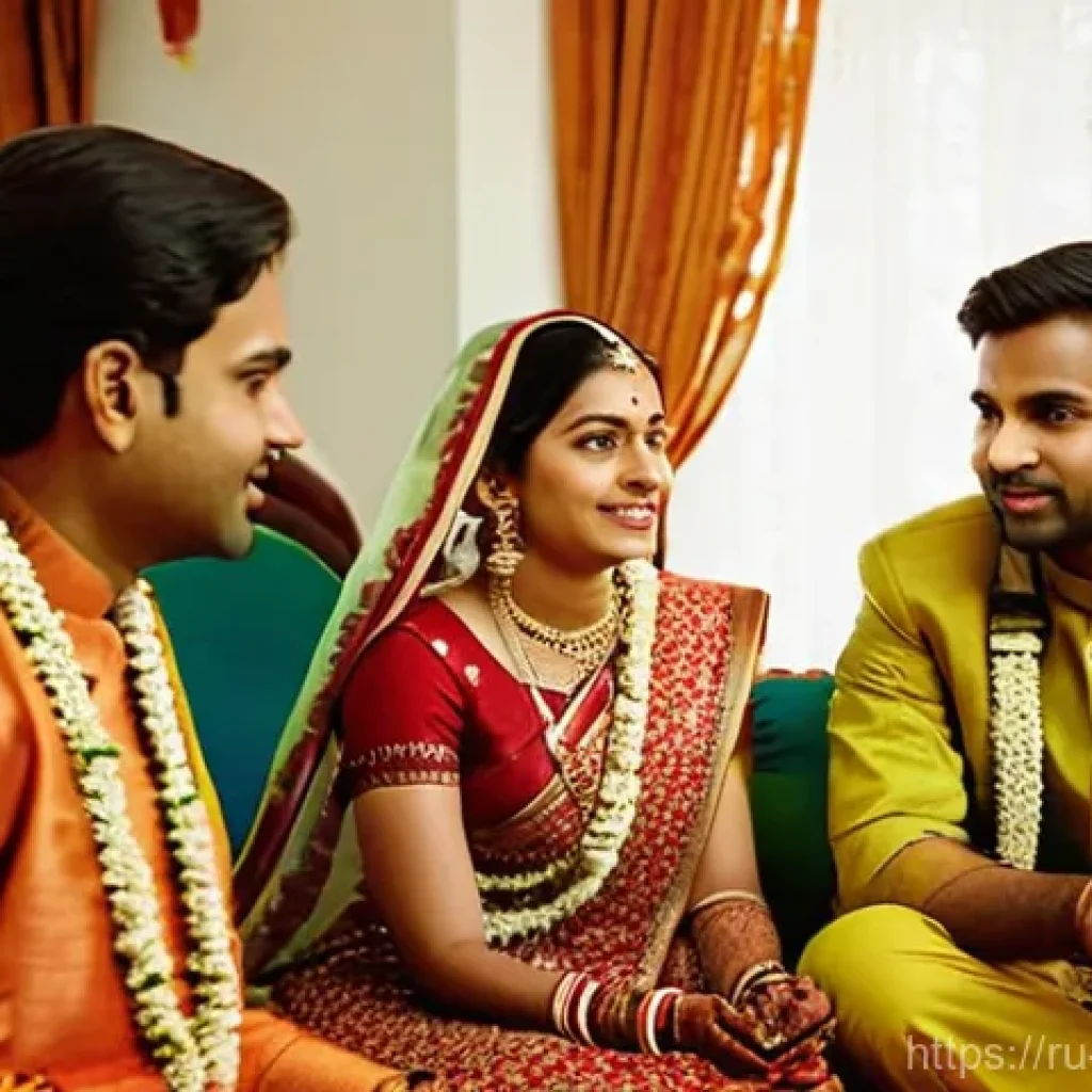 힌두교 카스트 제도 - **Prompt:** A formal Indian arranged marriage ceremony taking place in a beautifully decorated tradi...