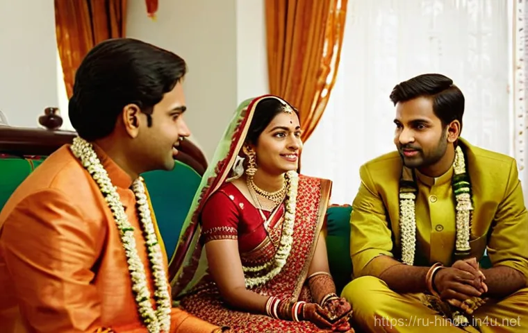 힌두교 카스트 제도 - **Prompt:** A formal Indian arranged marriage ceremony taking place in a beautifully decorated tradi...