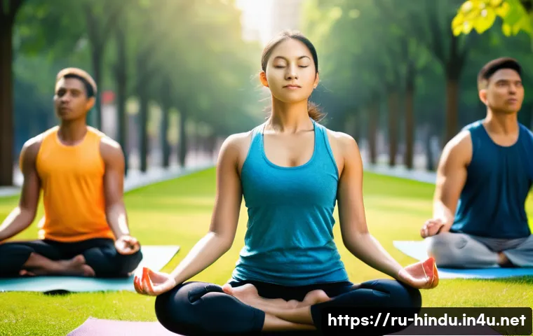 힌두교와 국제 NGO - **Prompt:** A vibrant and serene scene depicting a diverse group of individuals, male and female, of...