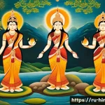 Home 21 힌두교 아유르베다 의학 - A serene scene depicting three symbolic human figures representing the Ayurvedic doshas—Vata, Pitta,...