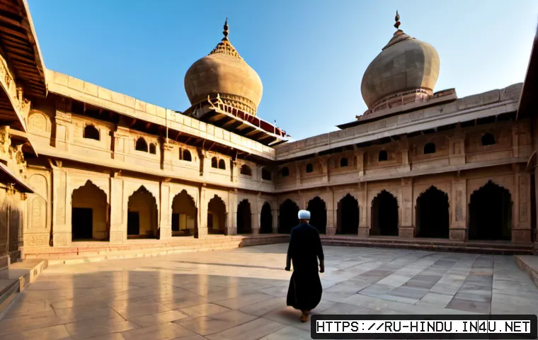 Home 17 힌두교와 인도 무슬림 역사 - Photorealistic wide-angle scene of historic India showing a Hindu temple dome and an Indo-Islamic mo...